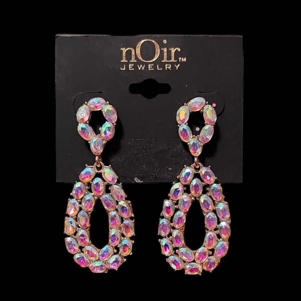 Noir Rhinestone Large Dangle Statement Earrings NWT